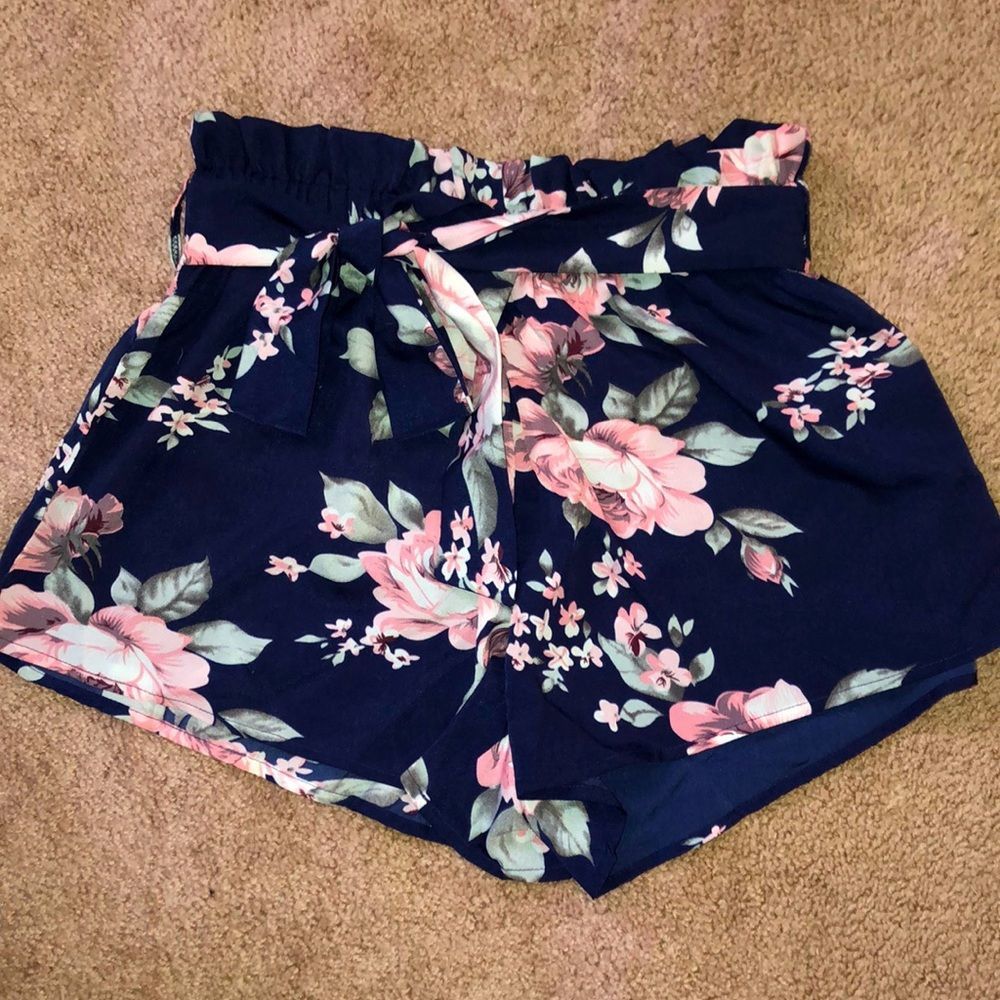 Navy blue floral print flow shorts-various sizes